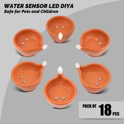 LED Light Water Sensor Diyas - Pack of 18