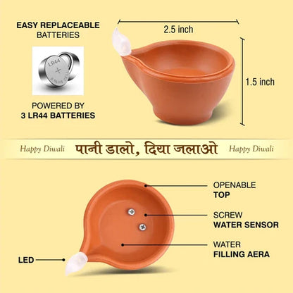 LED Light Water Sensor Diyas - Pack of 18